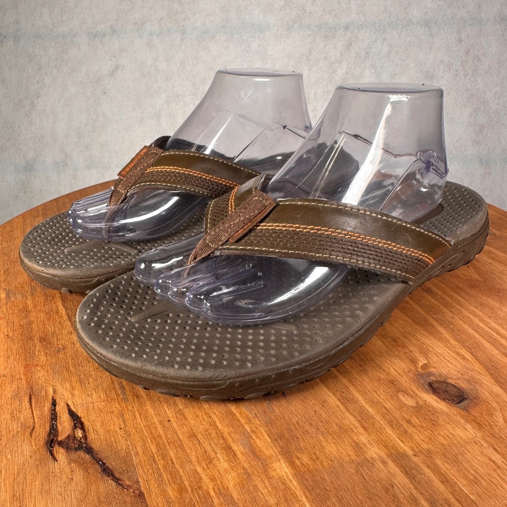 Skechers Flip Flop Sandals Mens 9.5 Brown Excellent Relaxed Fit Memory Foam 360